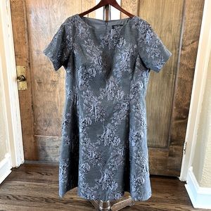 Rickie Freeman for TERI JON Dress Jacquard Floral Metallic Texture Size 18